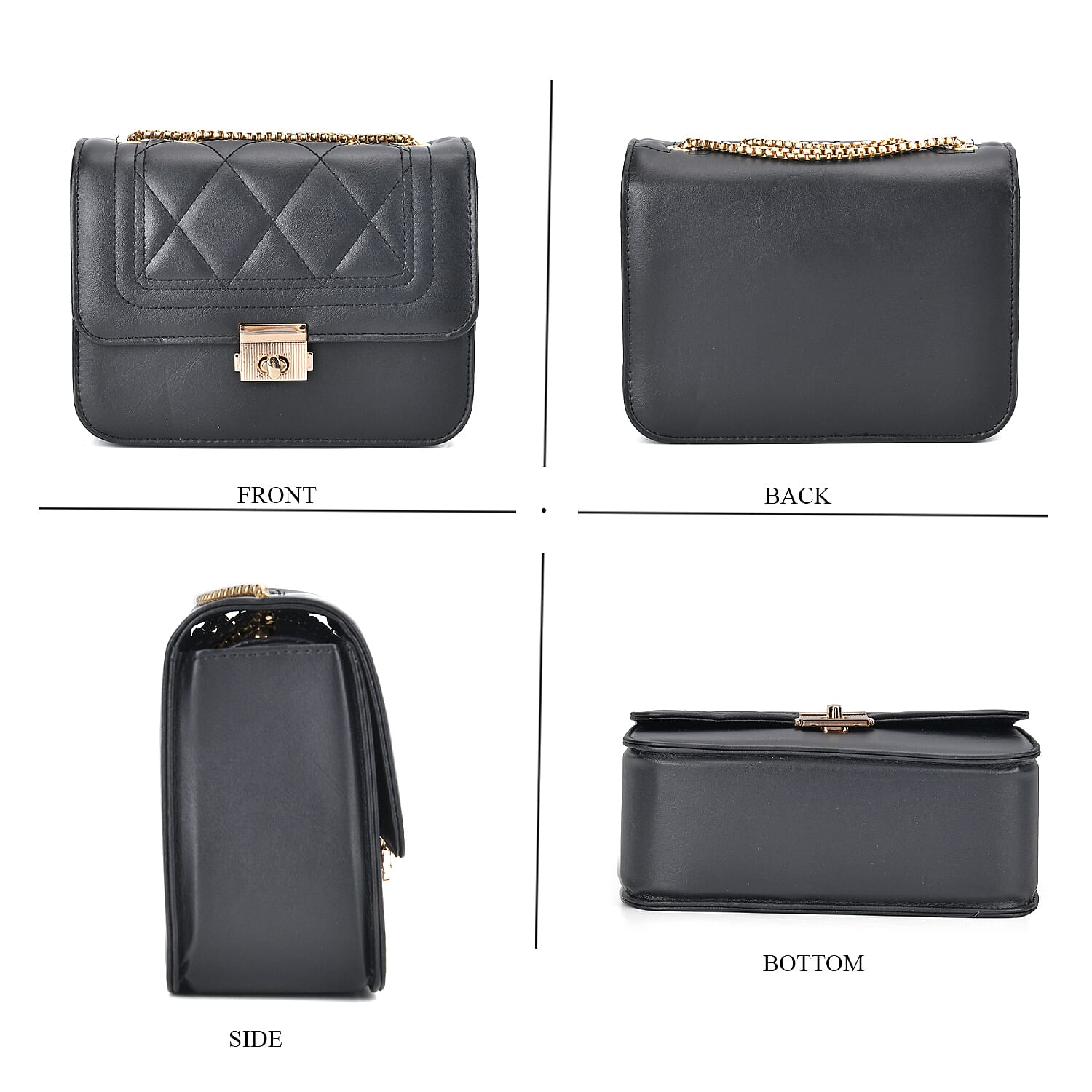 Set of 3 - PU Heart Crossbody Bag - Black