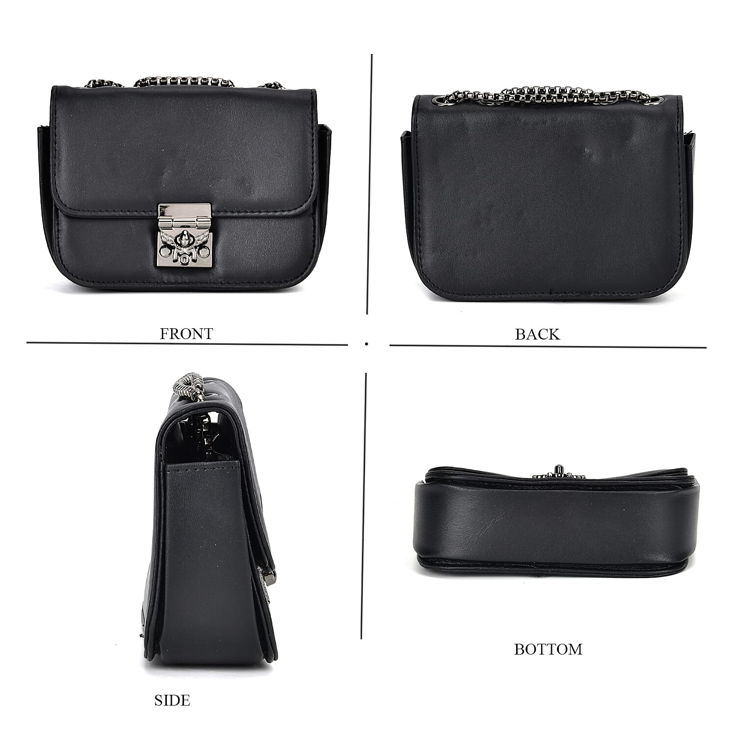 Set of 3 - PU Heart Crossbody Bag - Black