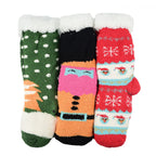 Set of 3 Pairs of Geometric Pattern Double Layer Socks - Green