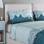 3 Piece Set - Patchwork Pattern Quilt and 2 Pillowcases (Size 200x200 Cm) - Light - Dark Green