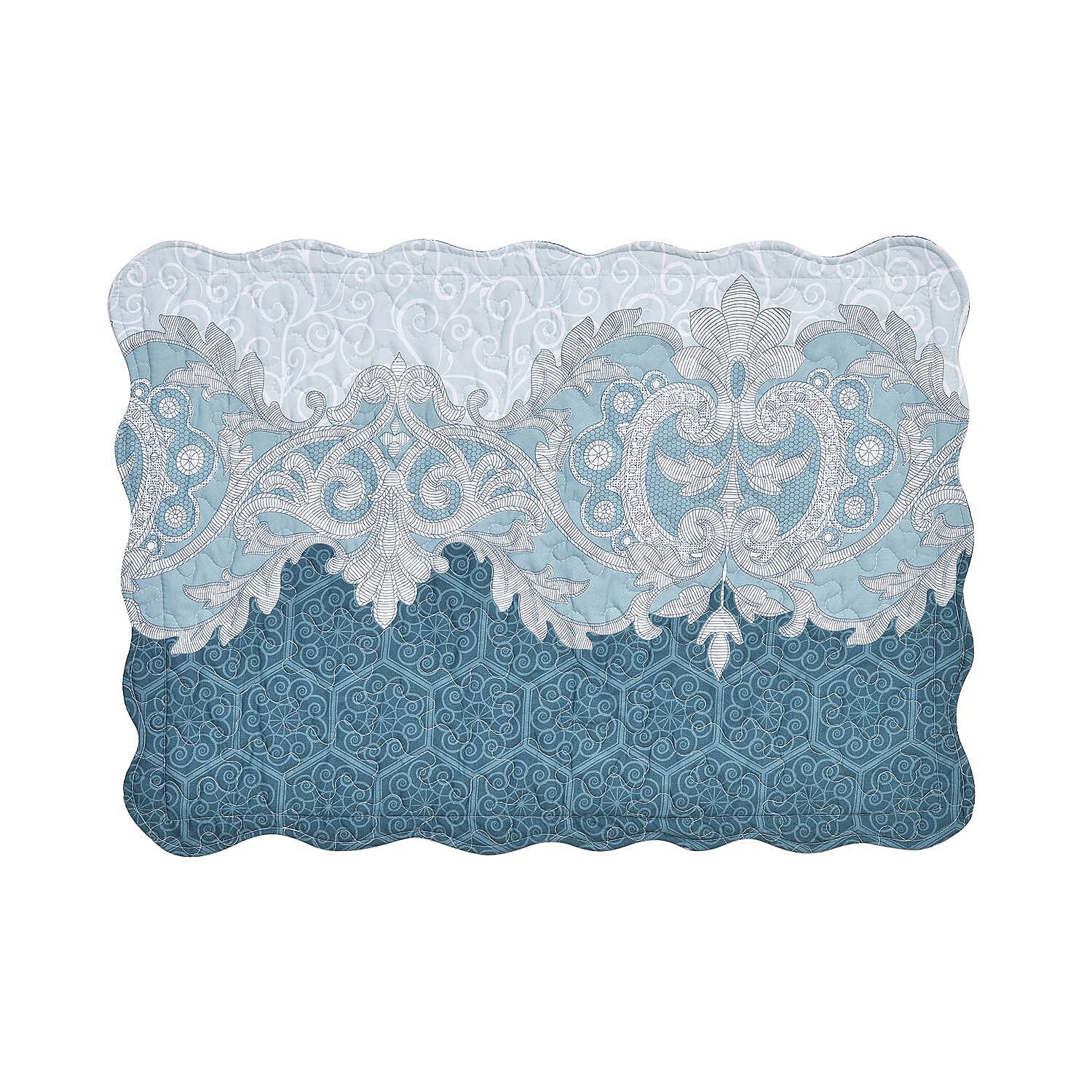 3 Piece Set - Patchwork Pattern Quilt and 2 Pillowcases (Size 200x200 Cm) - Light - Dark Green