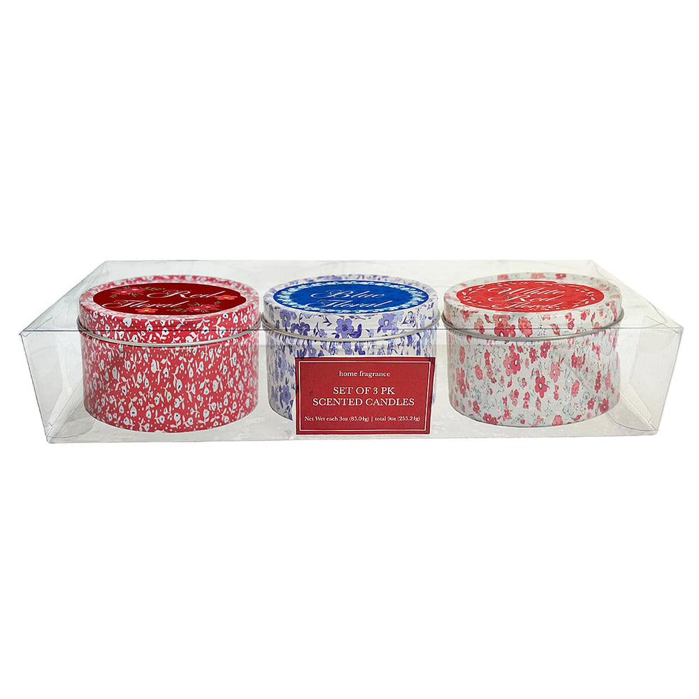 Set of 3 Scented Candles Tins - Honeysuckle, Watermelon and Orange zest