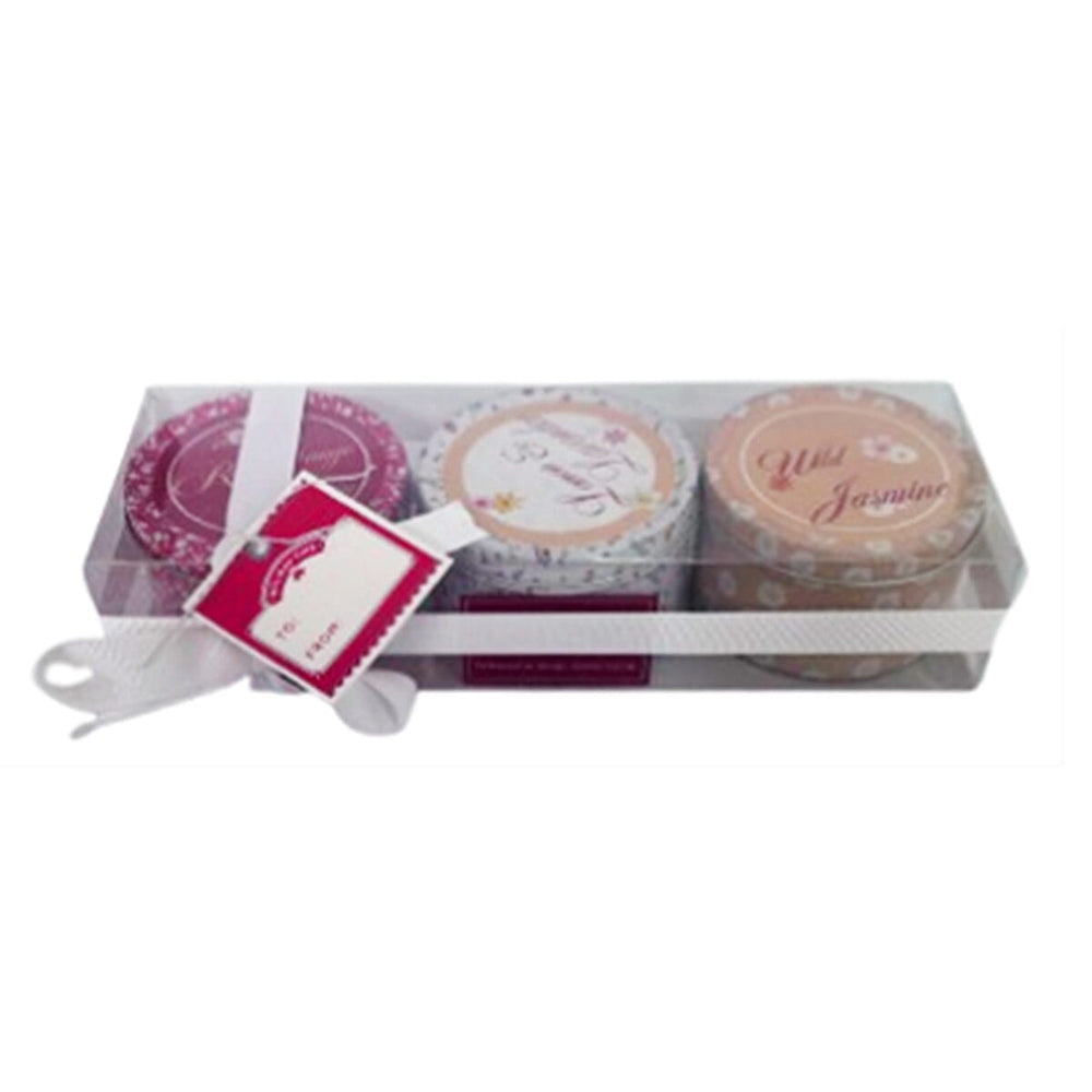 Set of 3 Scented Candle Tins - Wild Jasmine, Lemon & Lavender, Rose & Geranium