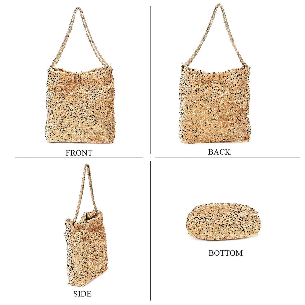 Lowest Ever Price - Set of 3 Sequin Bag (Includes Shoulder Bag, Crossbody Bag - Clutch Bag) - Champagne
