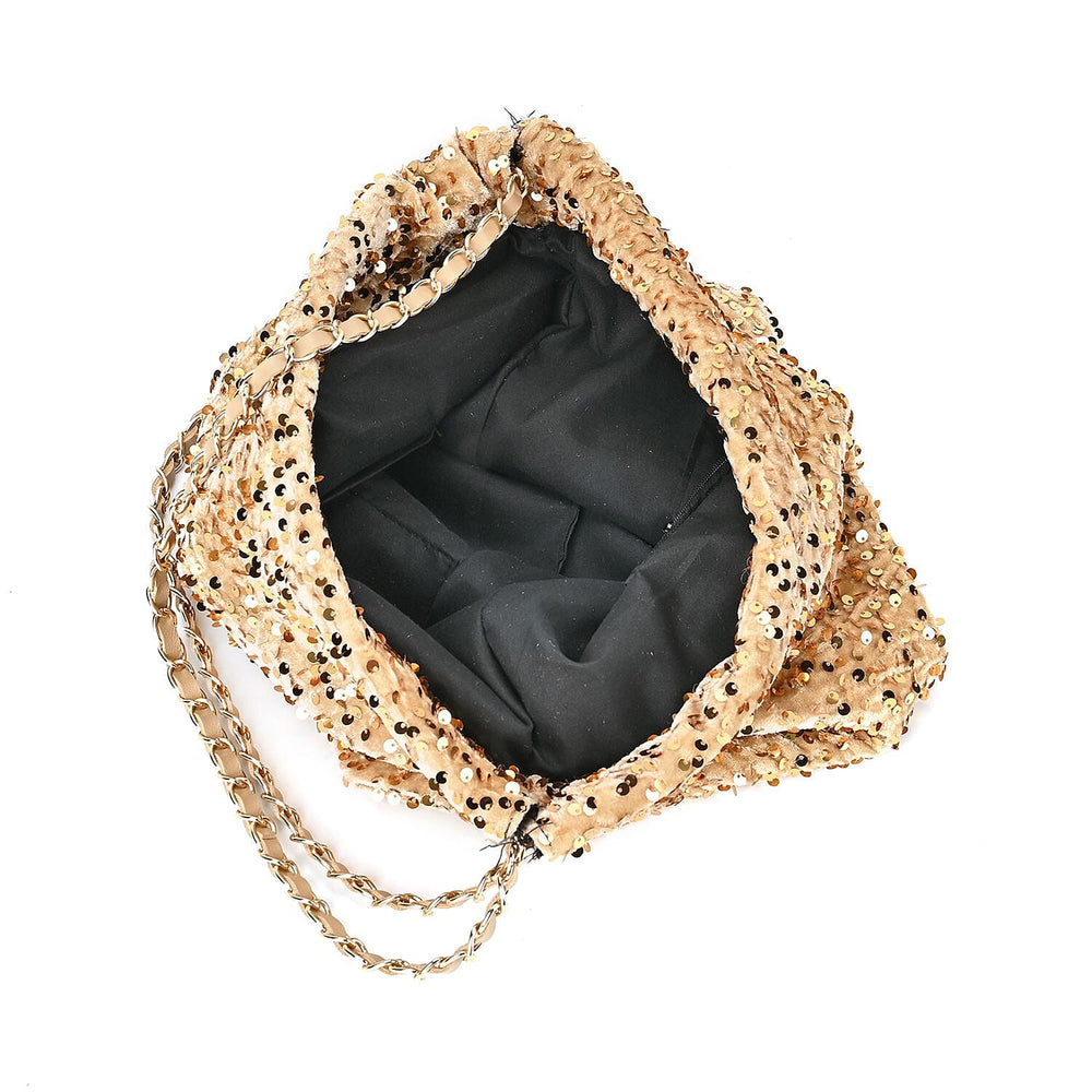 Lowest Ever Price - Set of 3 Sequin Bag (Includes Shoulder Bag, Crossbody Bag - Clutch Bag) - Champagne