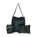 Set of 3 Sequin Bag (Includes Shoulder Bag, Crossbody Bag - Clutch Bag) - Green