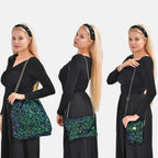 Set of 3 Sequin Bag (Includes Shoulder Bag, Crossbody Bag - Clutch Bag) - Green