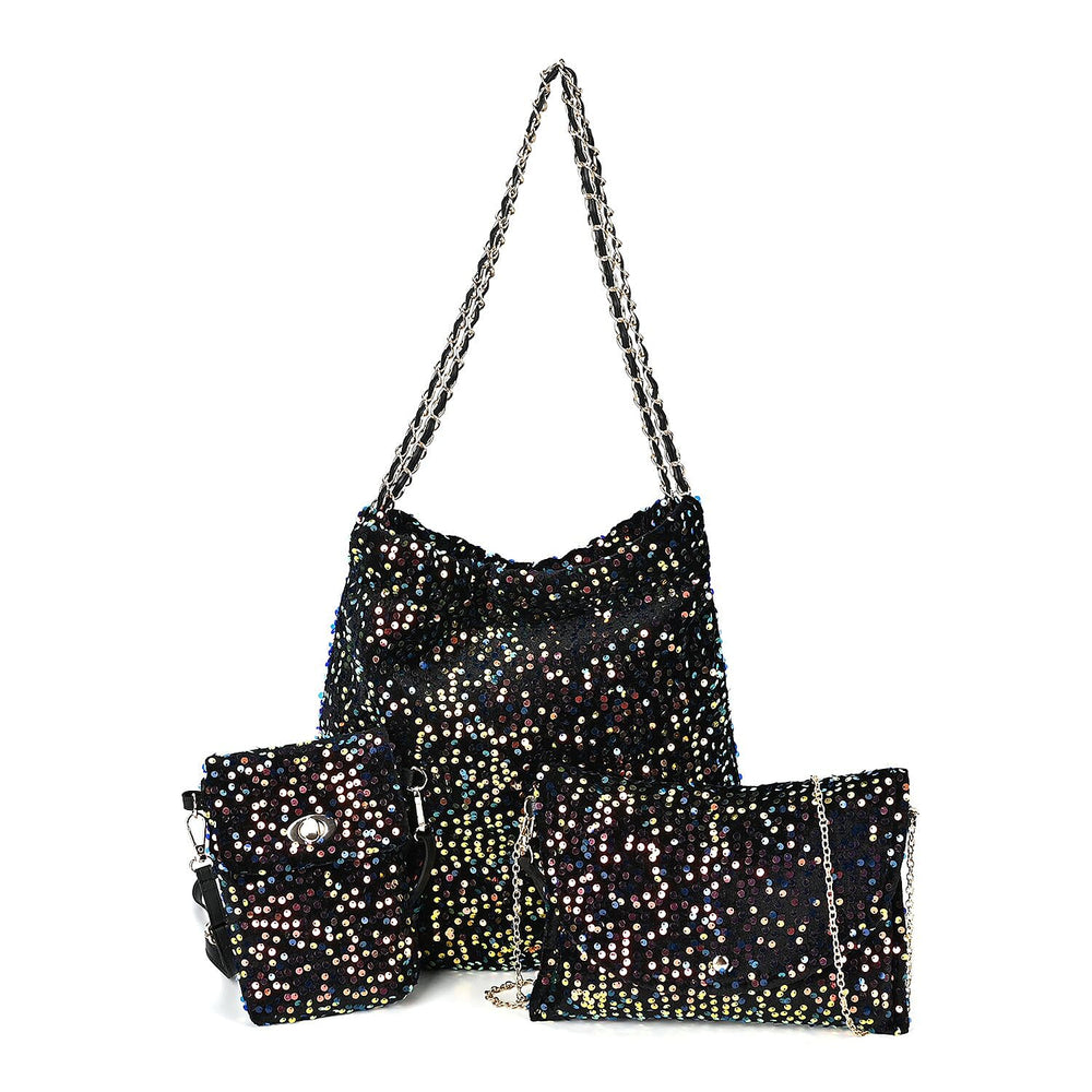 Set of 3 Sequin Bag (Includes Shoulder Bag, Crossbody Bag - Clutch Bag) - Multi