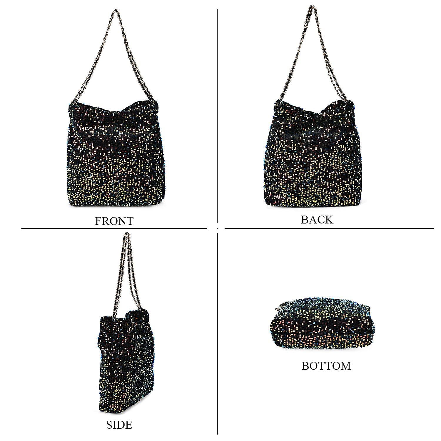 Set of 3 Sequin Bag (Includes Shoulder Bag, Crossbody Bag - Clutch Bag) - Multi
