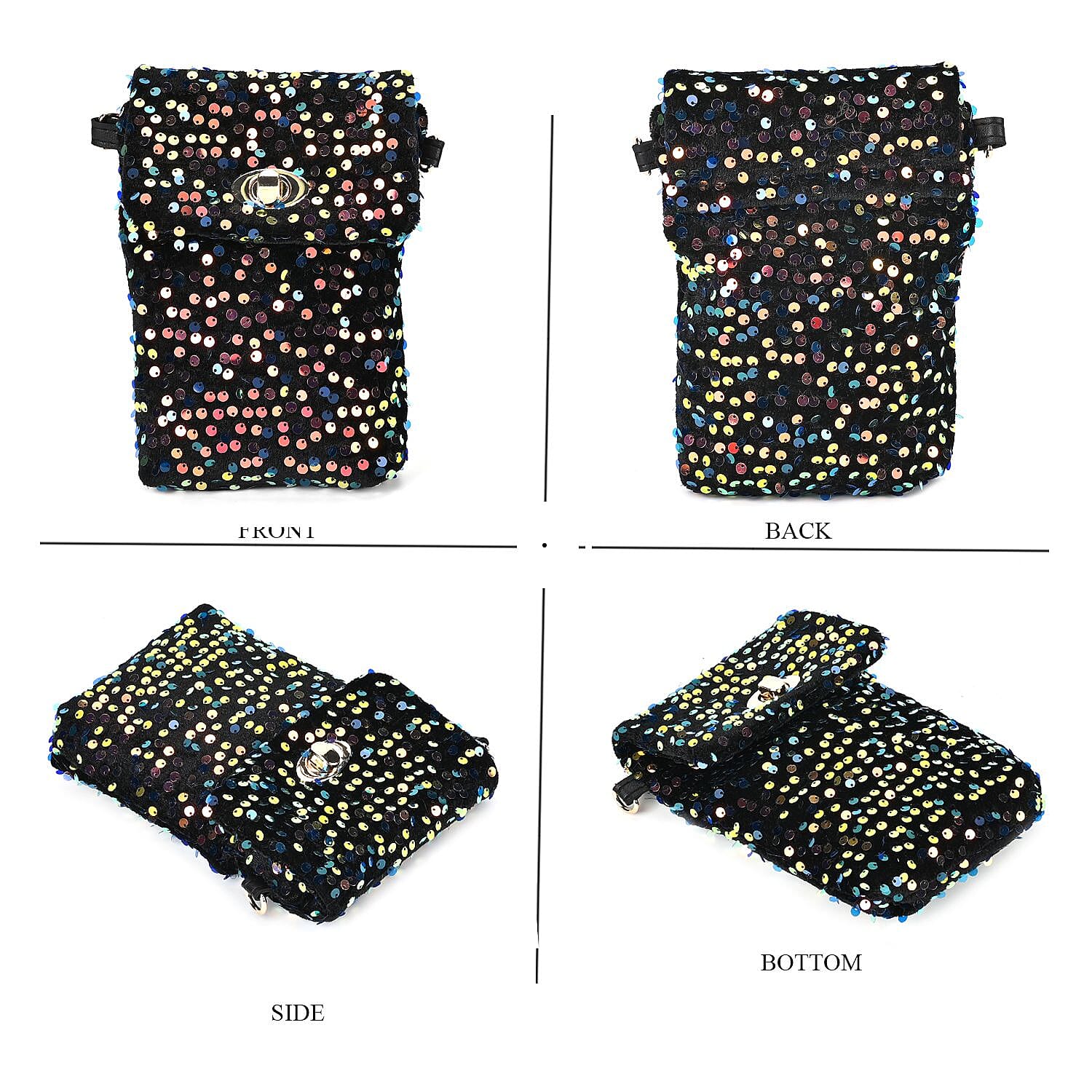 Set of 3 Sequin Bag (Includes Shoulder Bag, Crossbody Bag - Clutch Bag) - Multi