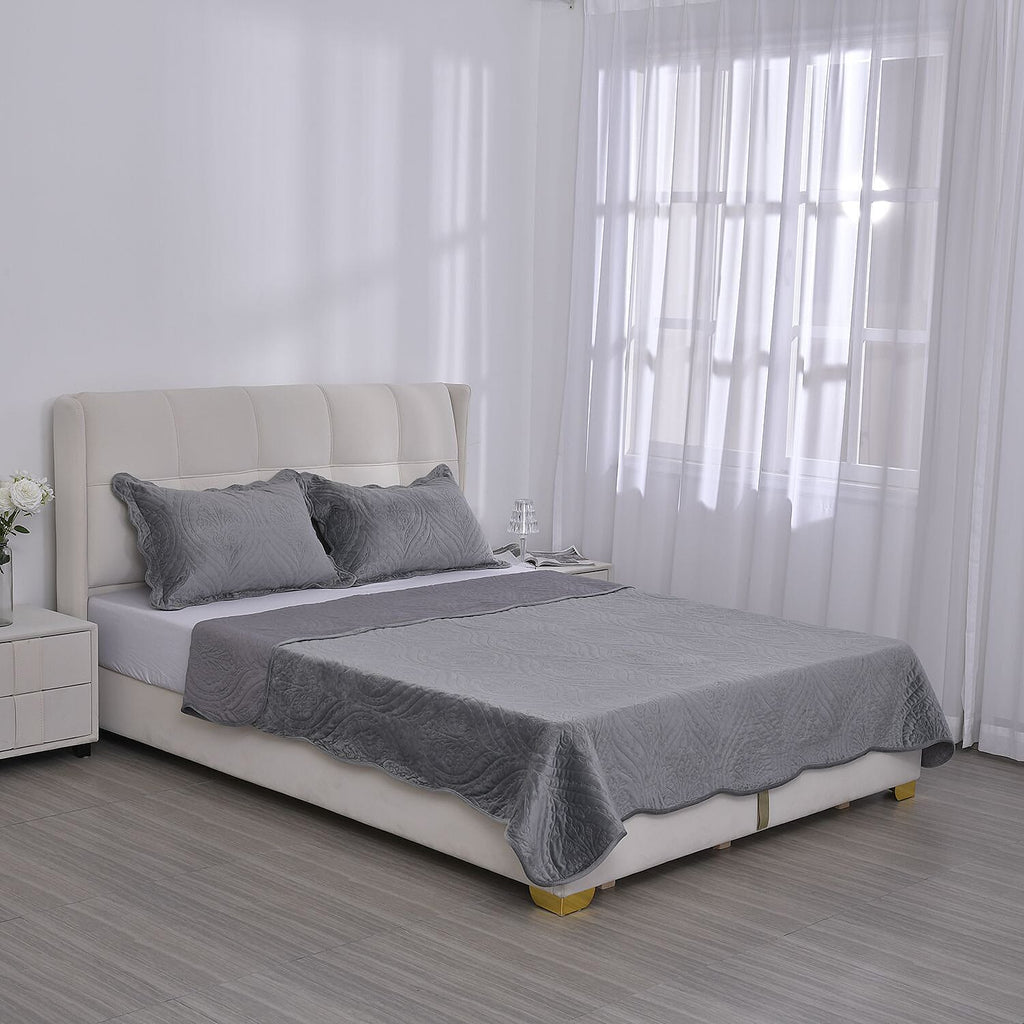 3 Pcs Set Summer Quilt and 2 Pillowcases (Size 200x200 Cm) - Grey
