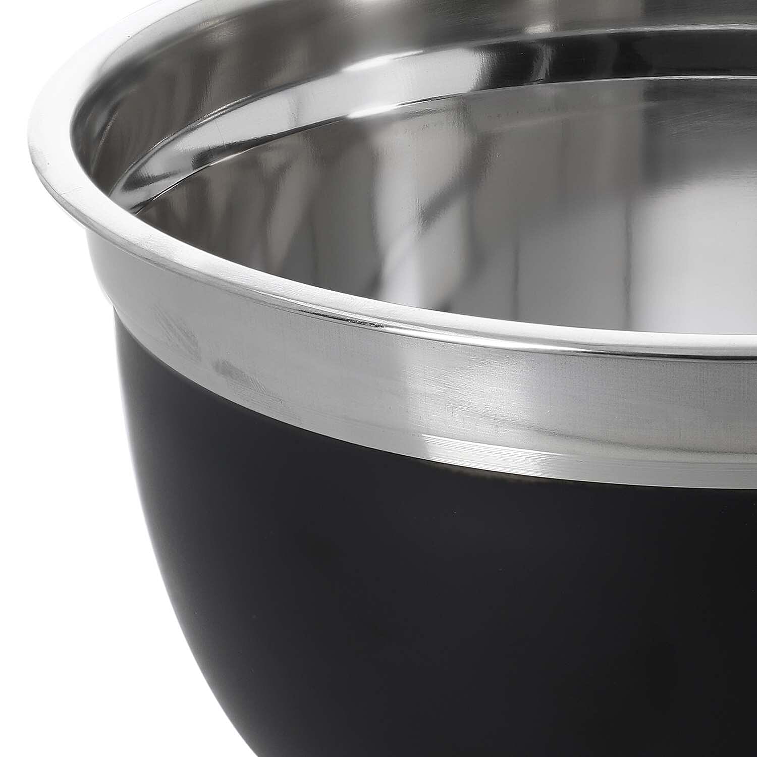 Set of 3 Stainless Steel Bowl with Plastic Lid - Black