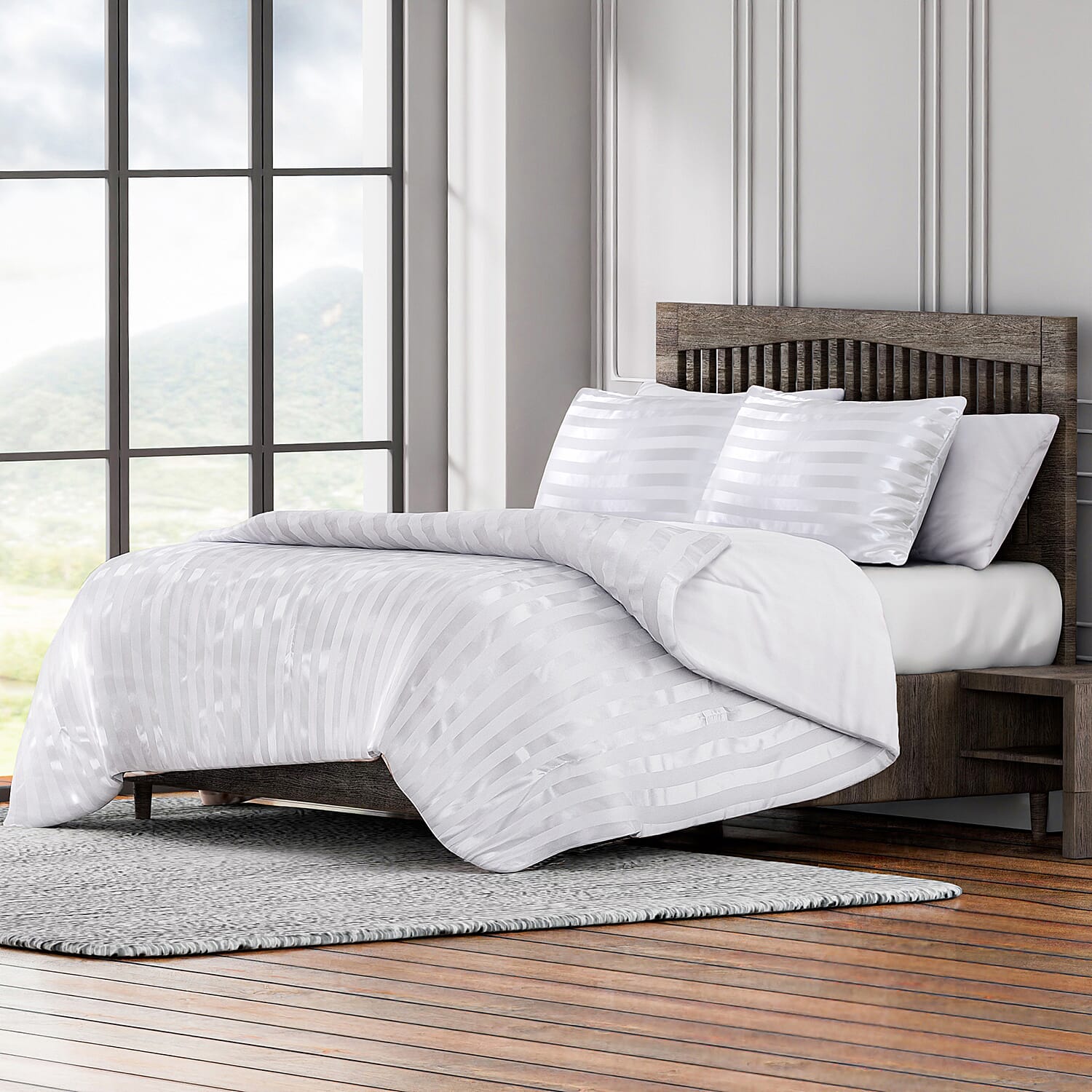 Polyester Patterned Comforter and Duvet (Size 200x1 cm) - White & White