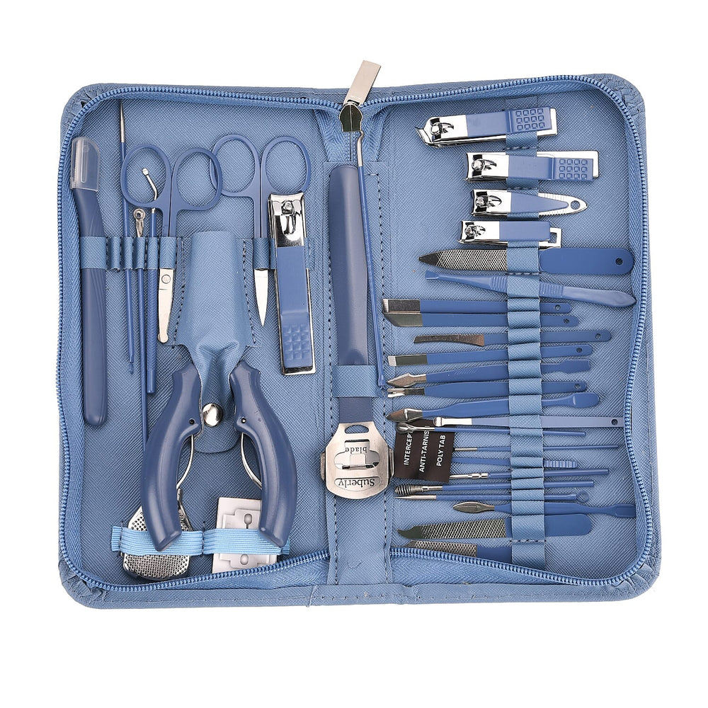 35-in-1 Manicure Set - Multi- Functional Toolkit- Includes, Clippers, Beauty Scissors, Cuticle Knife, Nail File and more - Blue