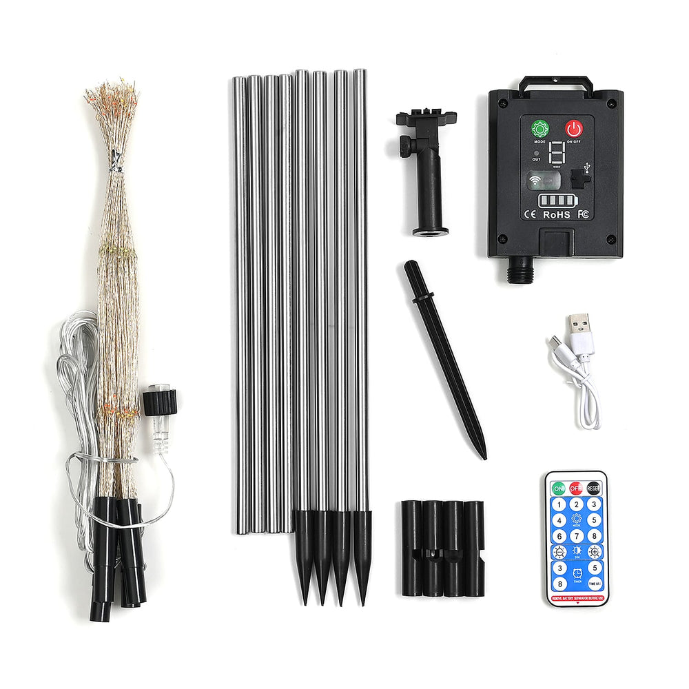 Set of 4 Black Color-Changing Solar Firework Garden Lights with 8 Lighting Modes and Timer
