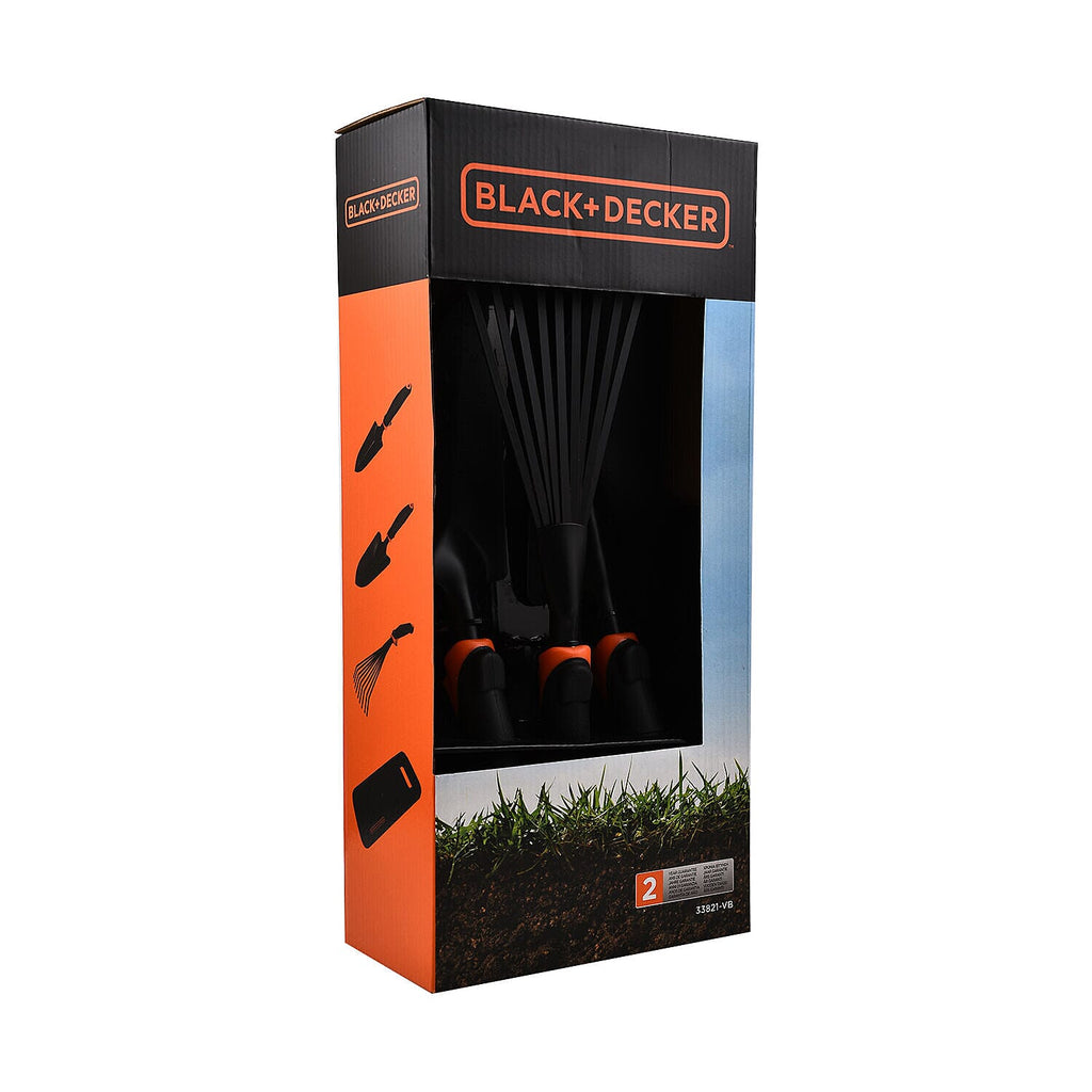 Black - Decker Garden Tool Set - Trowel, Fan Rake, Transplanter, Kneepad. 2 Year Guarantee