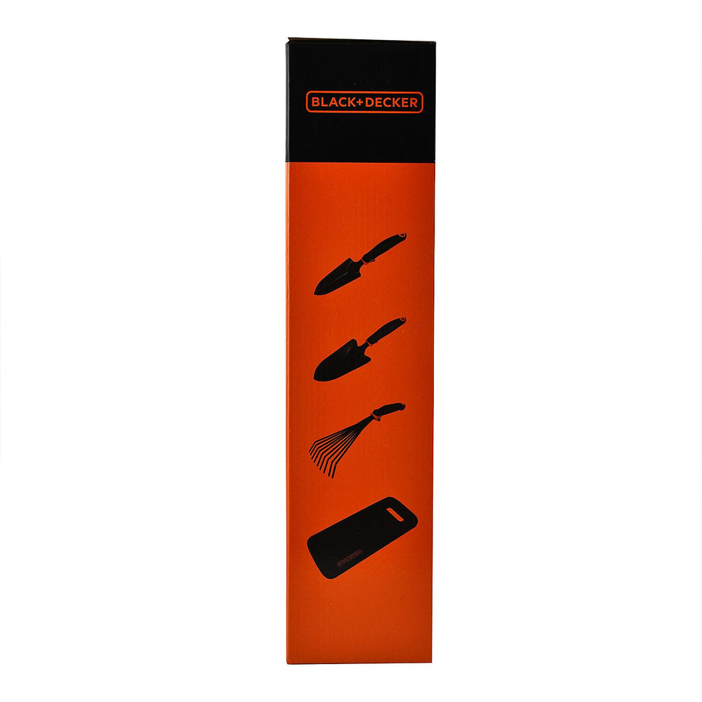 Black - Decker Garden Tool Set - Trowel, Fan Rake, Transplanter, Kneepad. 2 Year Guarantee