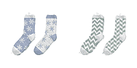 Set of 4 -Ladies Floral Print Cosy Socks (Size UK 4-8) - White-Blue - White-Green