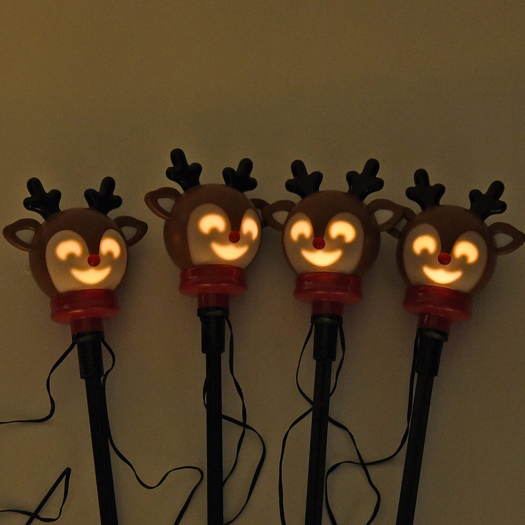 Set of 4 Musical Deer Decorations with Sensor - LED Lighting - Brown