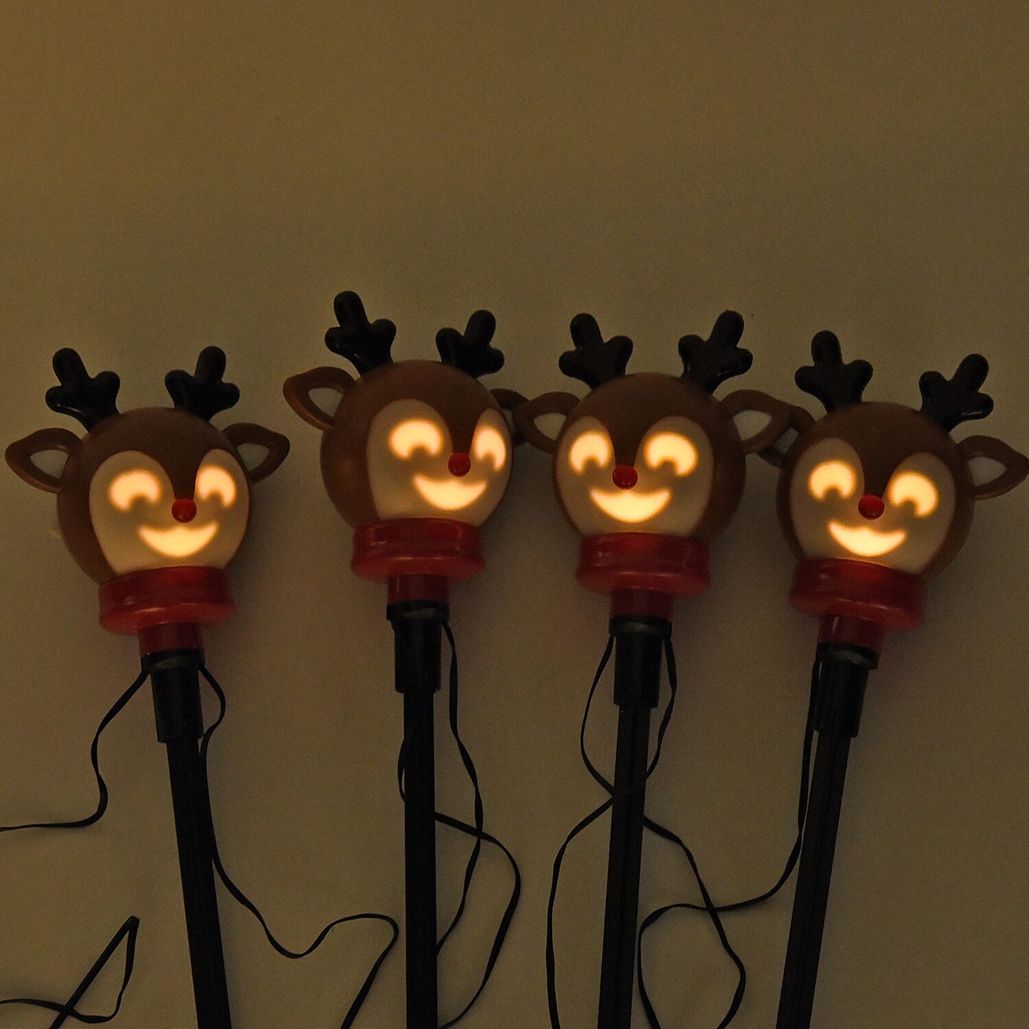 Set of 4 Musical Deer Decorations with Sensor - LED Lighting - Brown