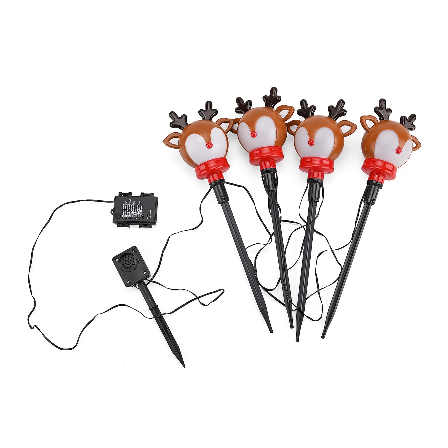 Set of 4 Musical Deer Decorations with Sensor - LED Lighting - Brown