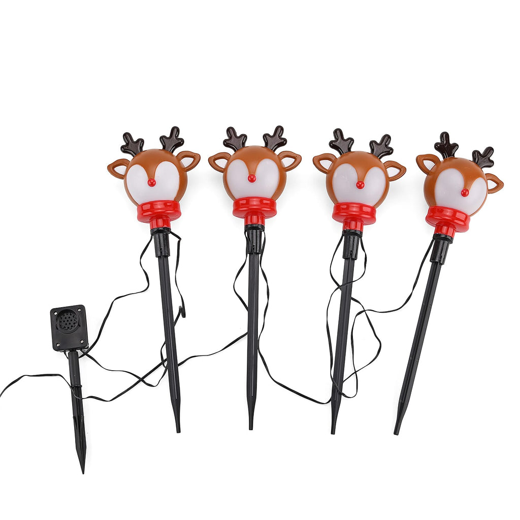 Set of 4 Musical Deer Decorations with Sensor - LED Lighting - Brown