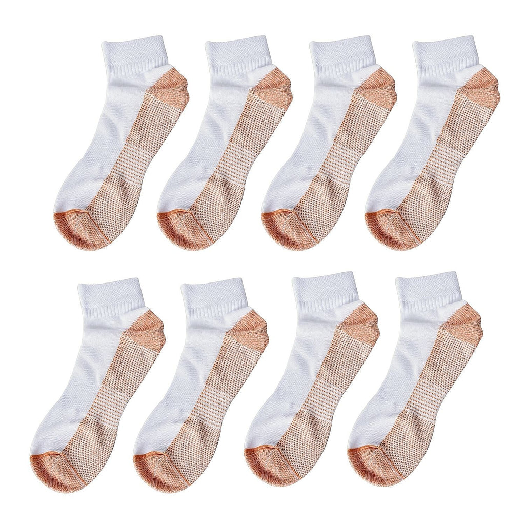 4 Pairs Antibacterial Copper Infused Compression Socks (Size S-M, 5-10) - White and Brown