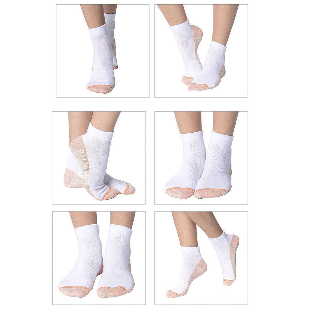 4 Pairs Antibacterial Copper Infused Compression Socks (Size S-M, 5-10) - White and Brown