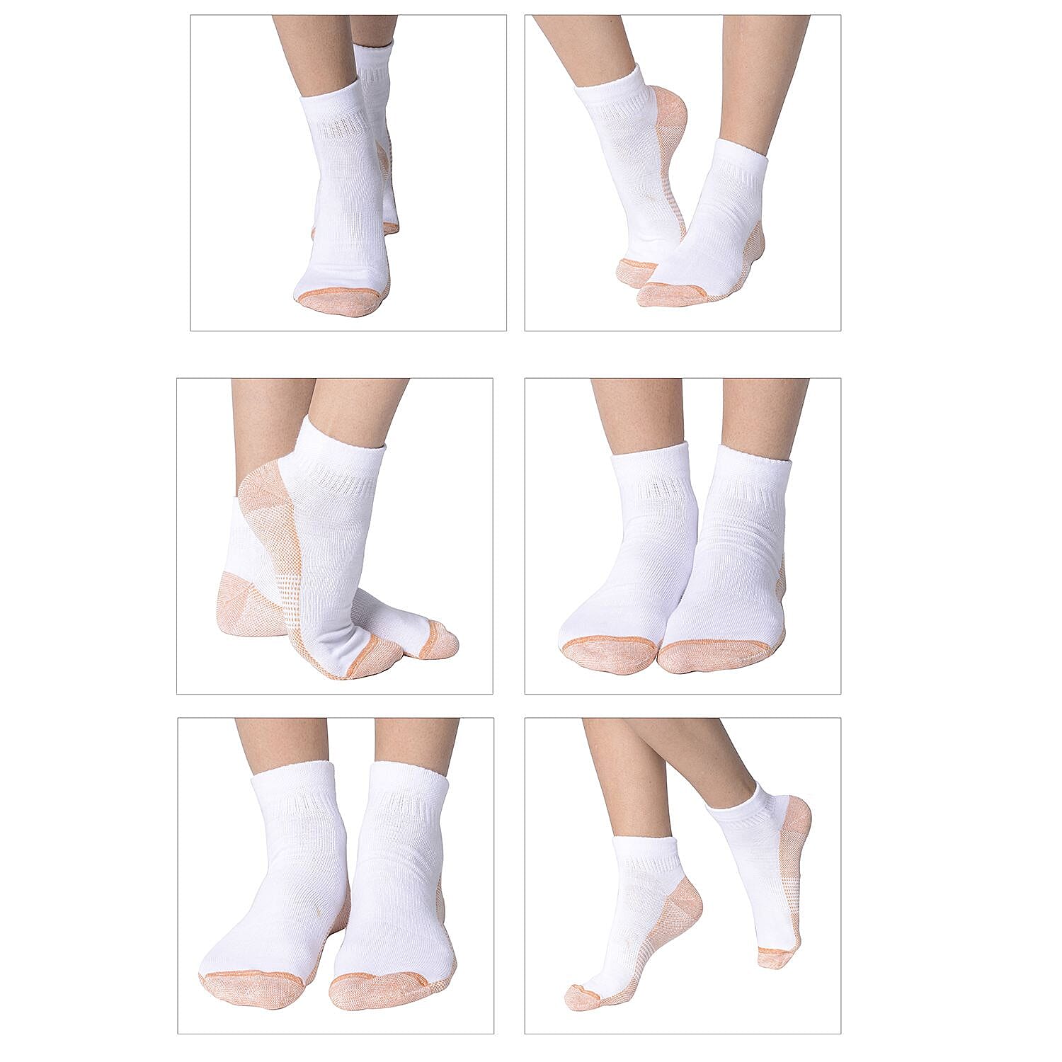 4 Pairs Antibacterial Copper Infused Compression Socks (Size S-M, 5-10) - White and Brown