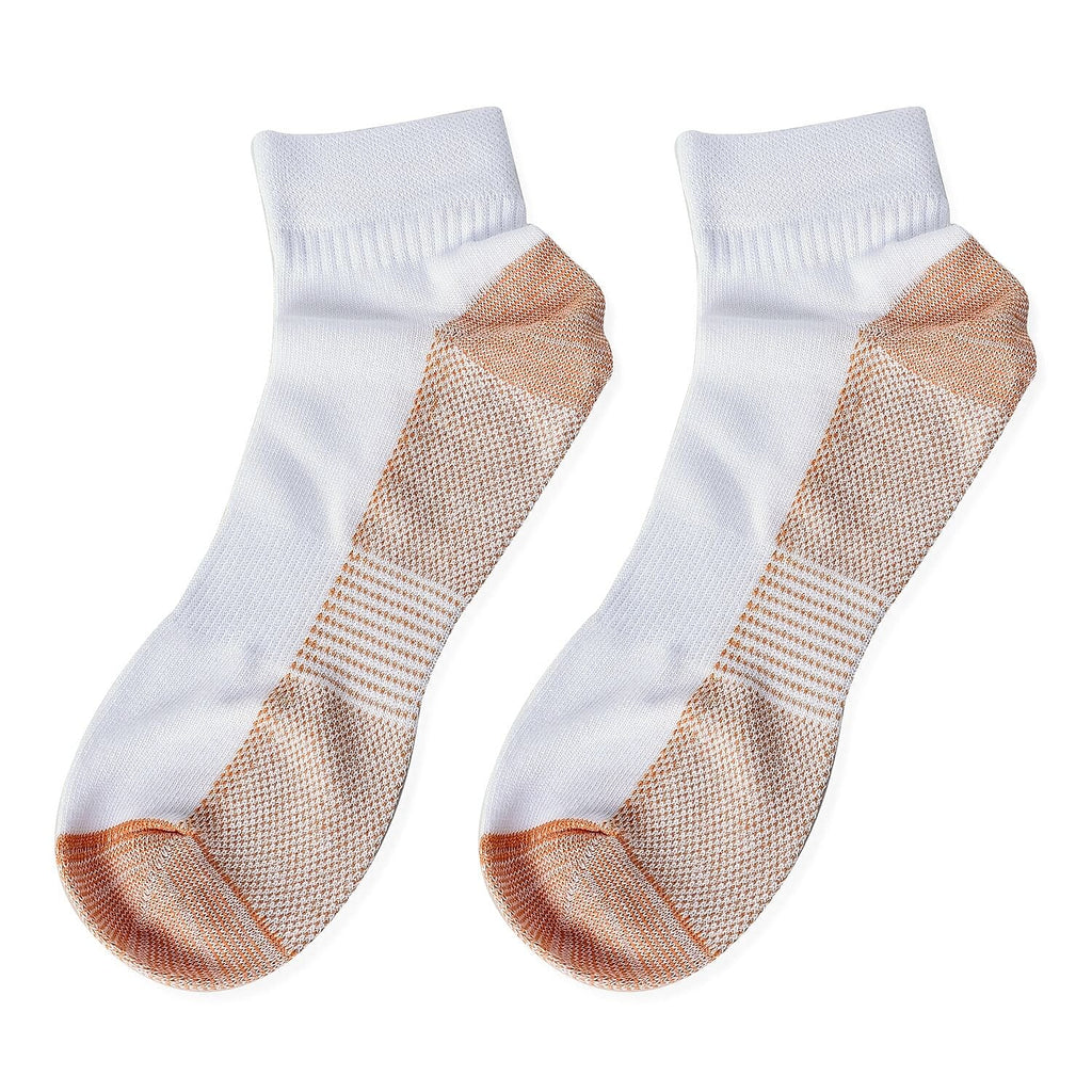 4 Pairs Antibacterial Copper Infused Compression Socks (Size S-M, 5-10) - White and Brown
