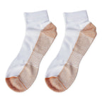 4 Pairs Antibacterial Copper Infused Compression Socks (Size S-M, 5-10) - White and Brown