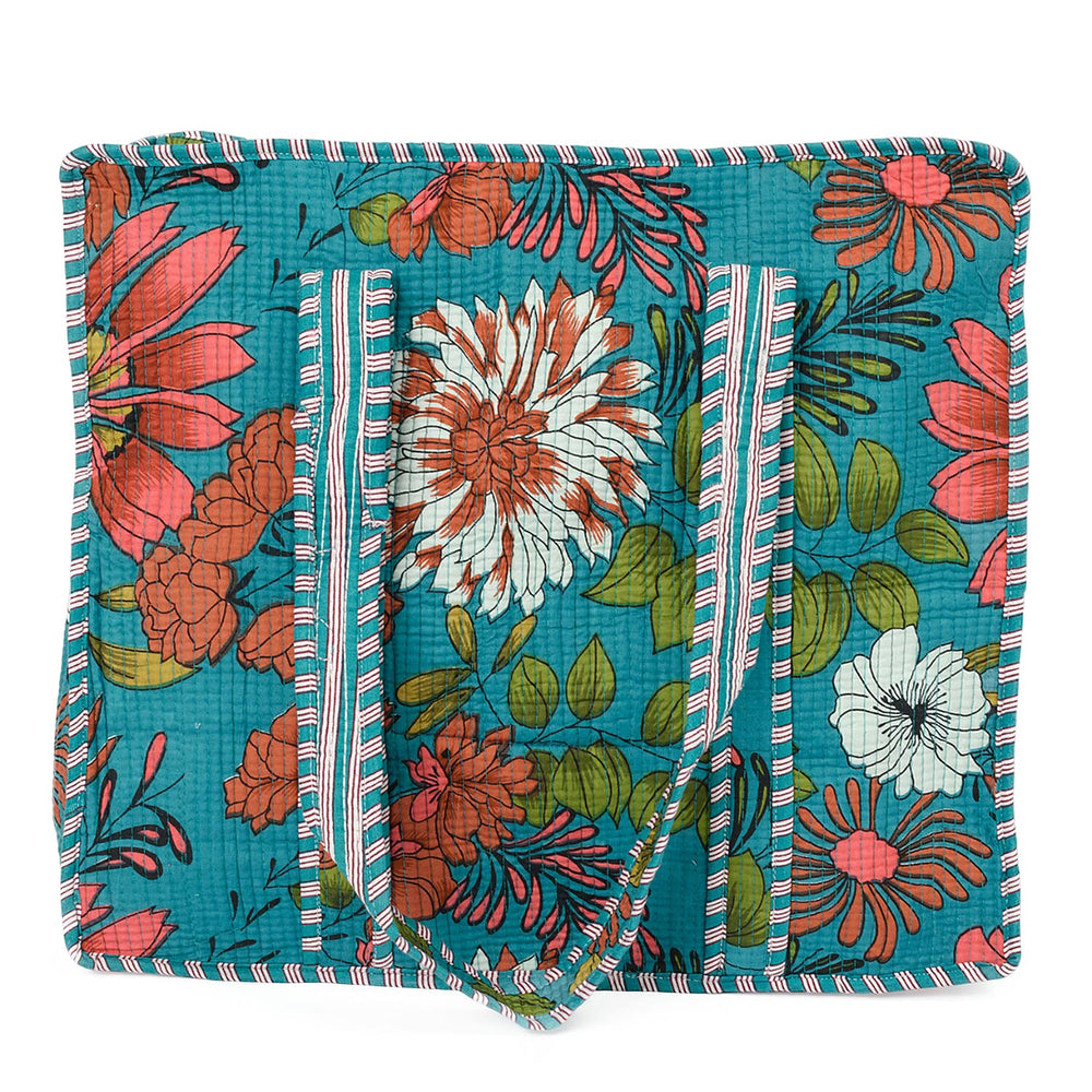 Set of 4 Pure Cotton Zipper Tote Bag with Pouches - Green
