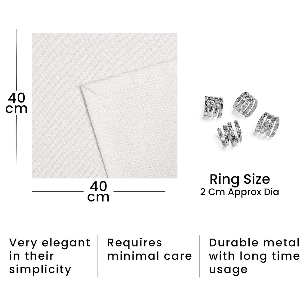 Set of 4 - Spring Cotton Napkin Ring with Table Napkins (Size 40) - Silver