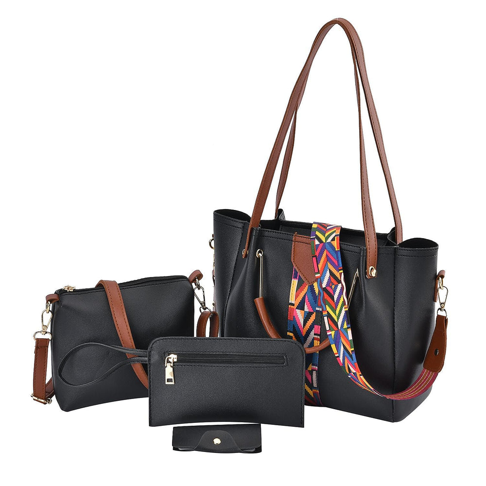 Set of 4 - Tote Bag, Crossbody Bag, Clutch Bag & Wallet - Black