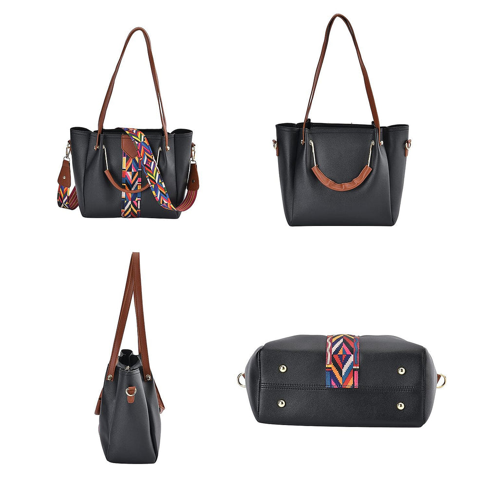 Set of 4 - Tote Bag, Crossbody Bag, Clutch Bag & Wallet - Black