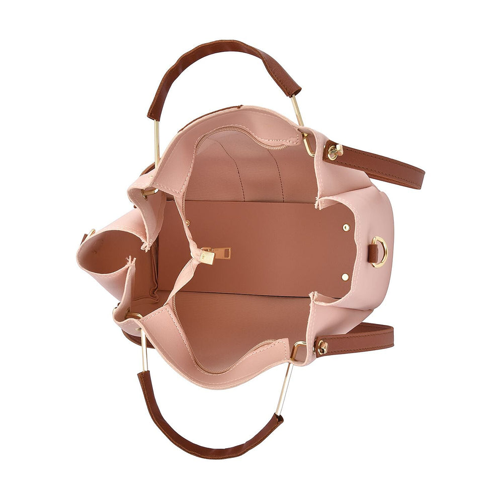 Set of 4 - Tote Bag with Handle Drop, Card Holder, Crossbody and Clutch Bag with Long Strap - Peach