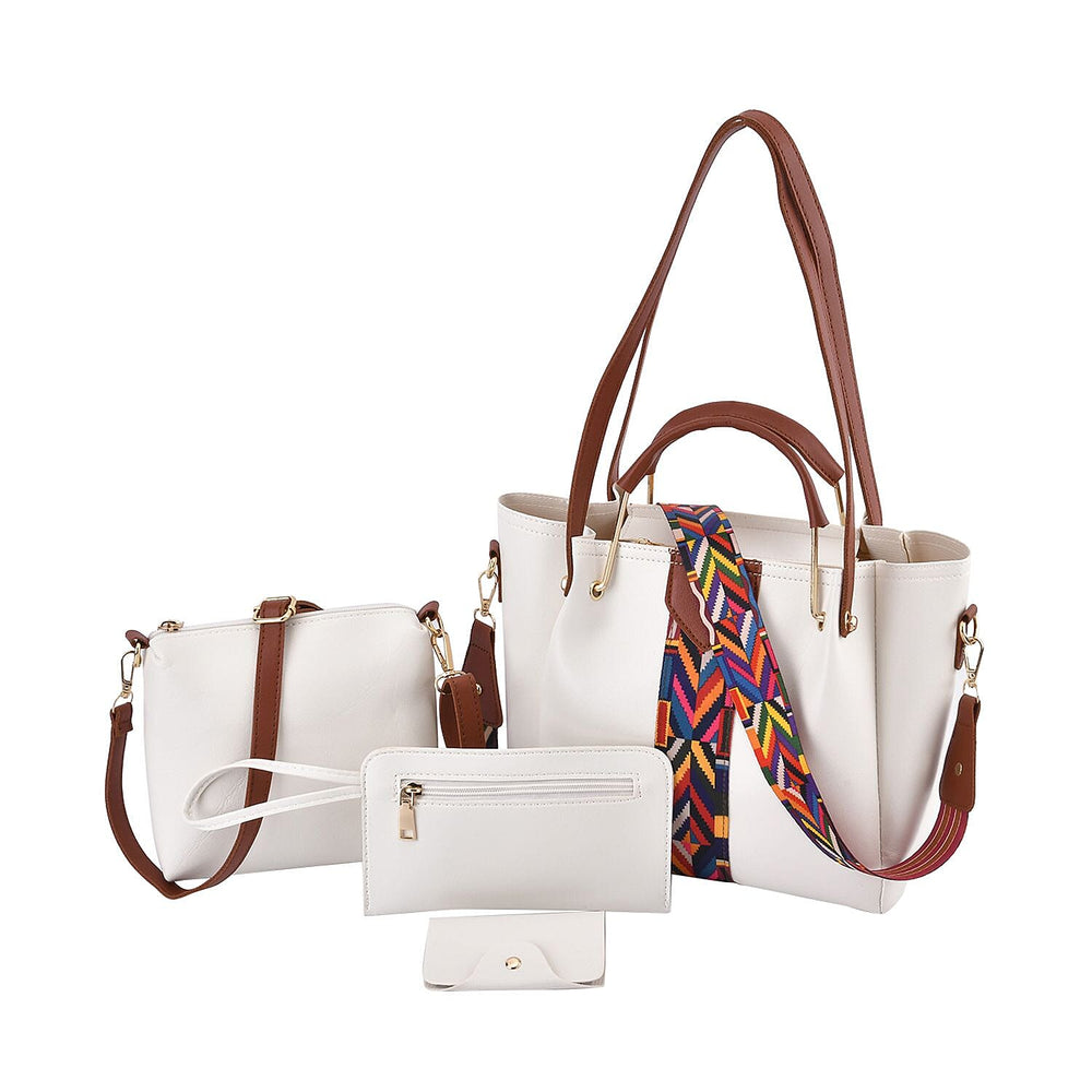 Set of 4 - Tote Bag, Crossbody Bag, Clutch Bag & Wallet - White