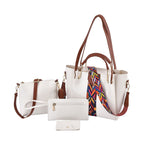 Set of 4 - Tote Bag, Crossbody Bag, Clutch Bag & Wallet - White