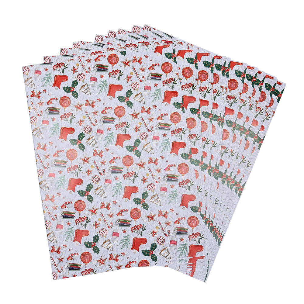 Set of 40 - Christmas Theme Wrapping Gift Papers (Size 74x51 Cm) - Beige and Multi