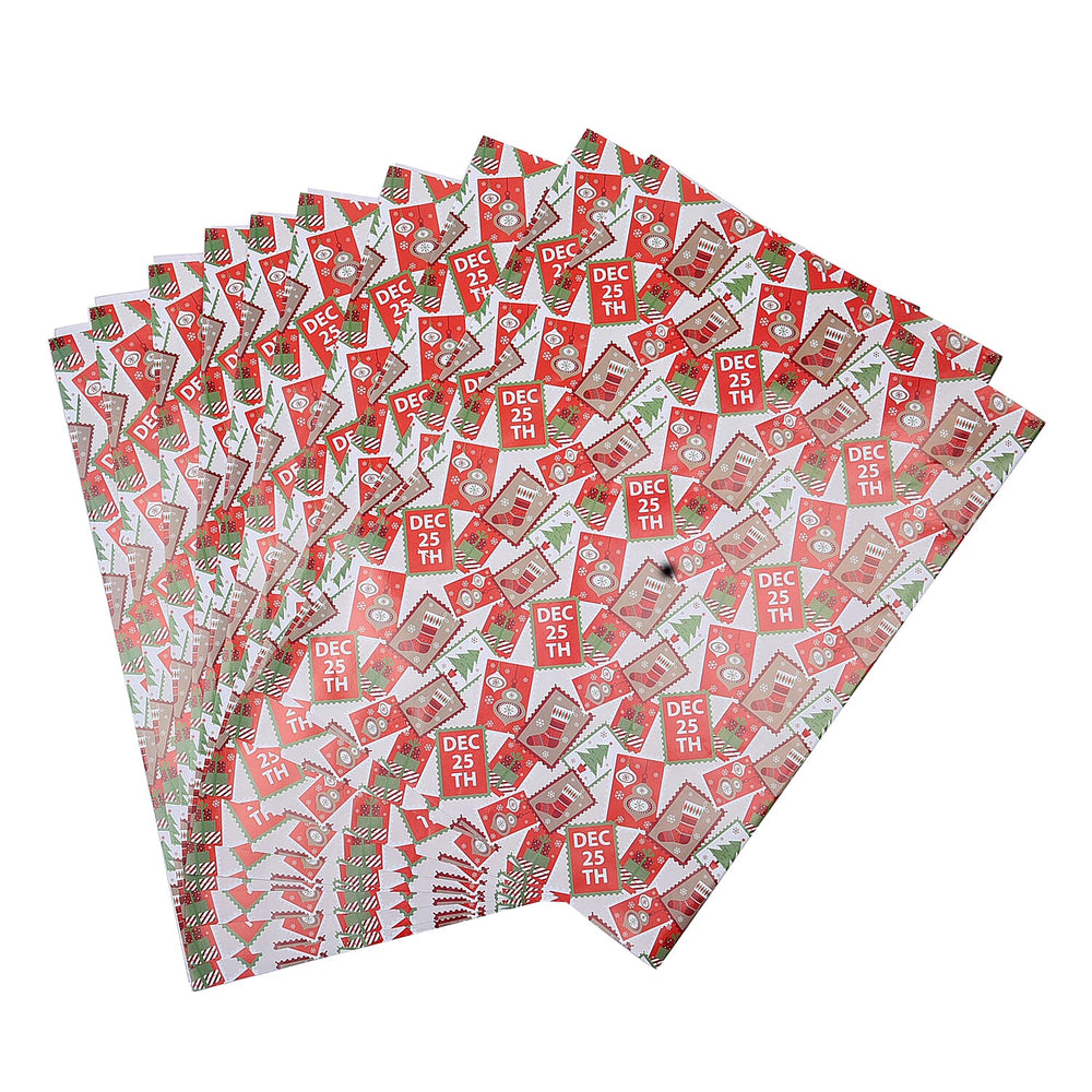 Set of 40 - Christmas Theme Wrapping Gift Papers (Size 74x51 Cm) - Beige and Multi