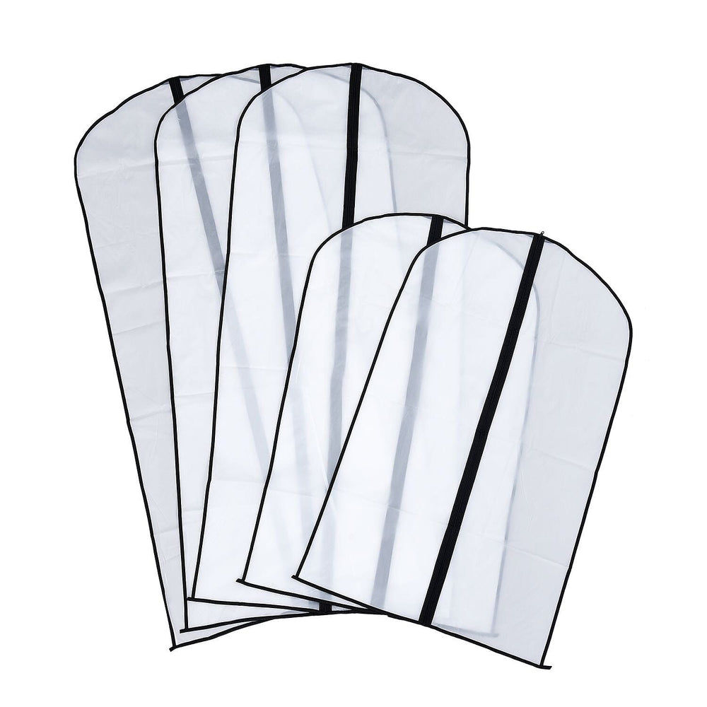 Set of 5 - Dustproof Garment Bag with Zipper (2 Pcs 98x60Cm - 3 Pcs 137x60Cm) - White