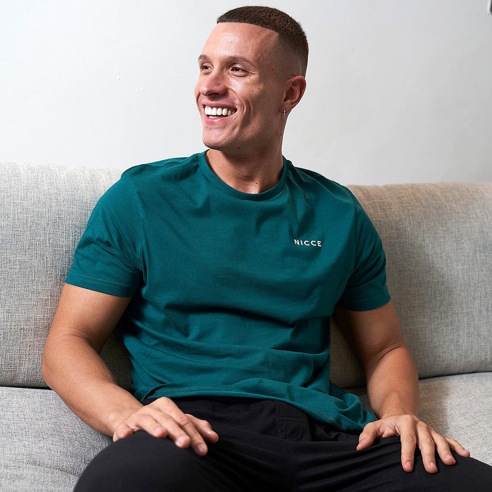 NICCE 100% Cotton Mens 5 Pack T-Shirt (Size L - 41-42 inch chest) - Dark Blue, Light Grey, Sea Blue, Black, Green