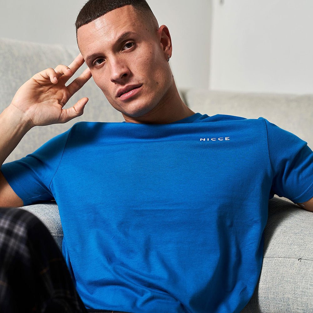 NICCE 100% Cotton Mens 5 Pack T-Shirt (Size L - 41-42 inch chest) - Dark Blue, Light Grey, Sea Blue, Black, Green
