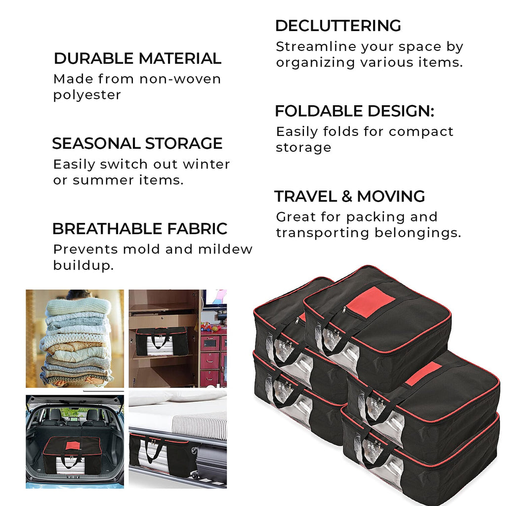 Set of 5 Non-Woven Fabric Storage Bags - Black