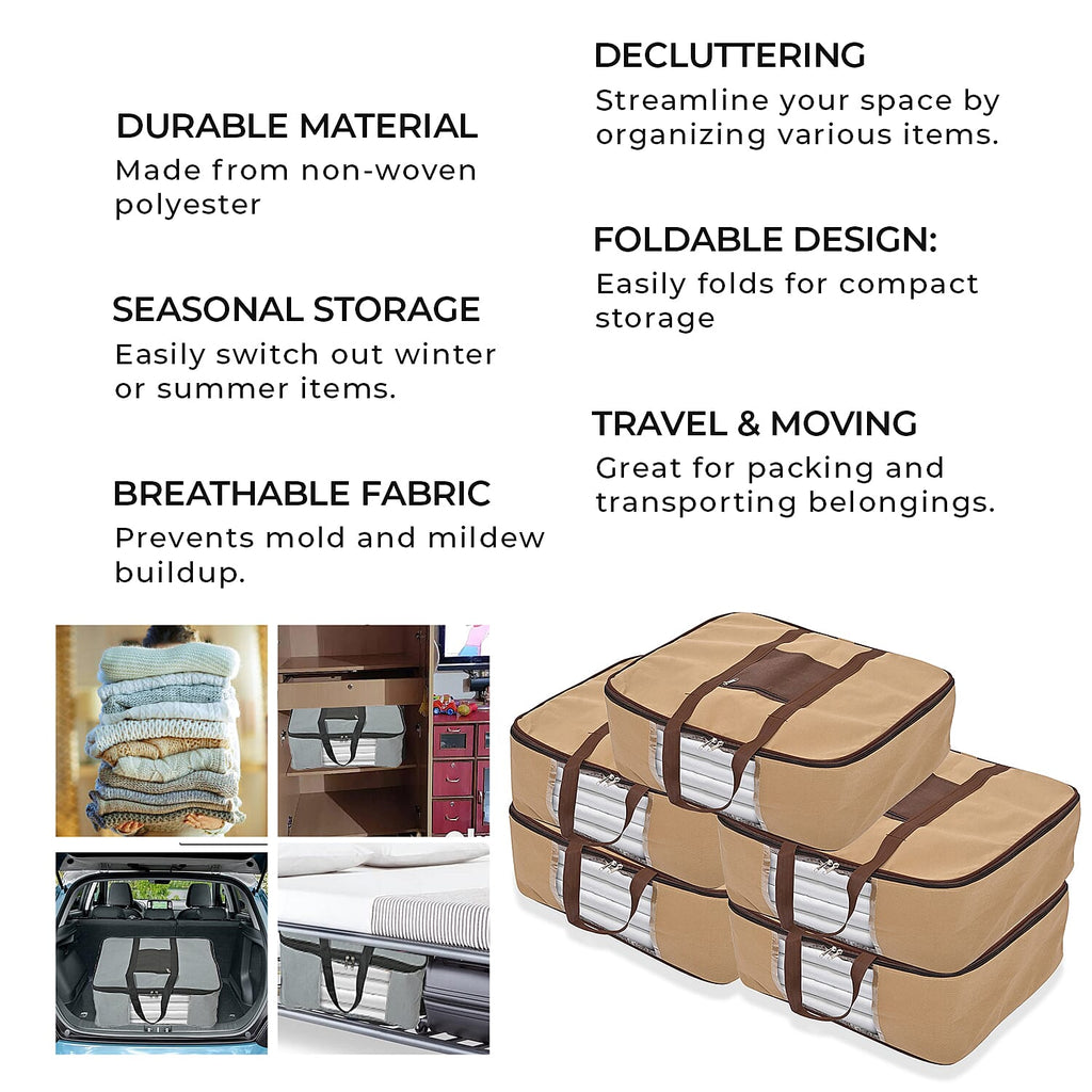 Set of 5 Non-Woven Fabric Storage Bags - Beige
