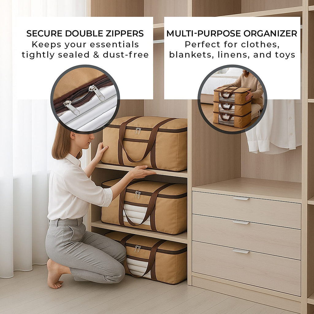 Set of 5 Non-Woven Fabric Storage Bags - Beige