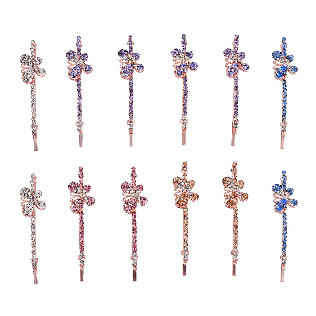 Set of 12 - Multi Austrian Crystal Floral Hair Clips