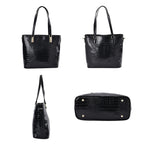 Set of 6 Croc Embossed Pattern Handbags (Incl. Tote Bag, Boston Bag, Crossbody Bag, Wallet, Wrist Bag, - Key Bag - Black