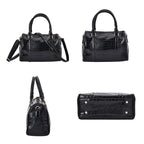 Set of 6 Croc Embossed Pattern Handbags (Incl. Tote Bag, Boston Bag, Crossbody Bag, Wallet, Wrist Bag, - Key Bag - Black