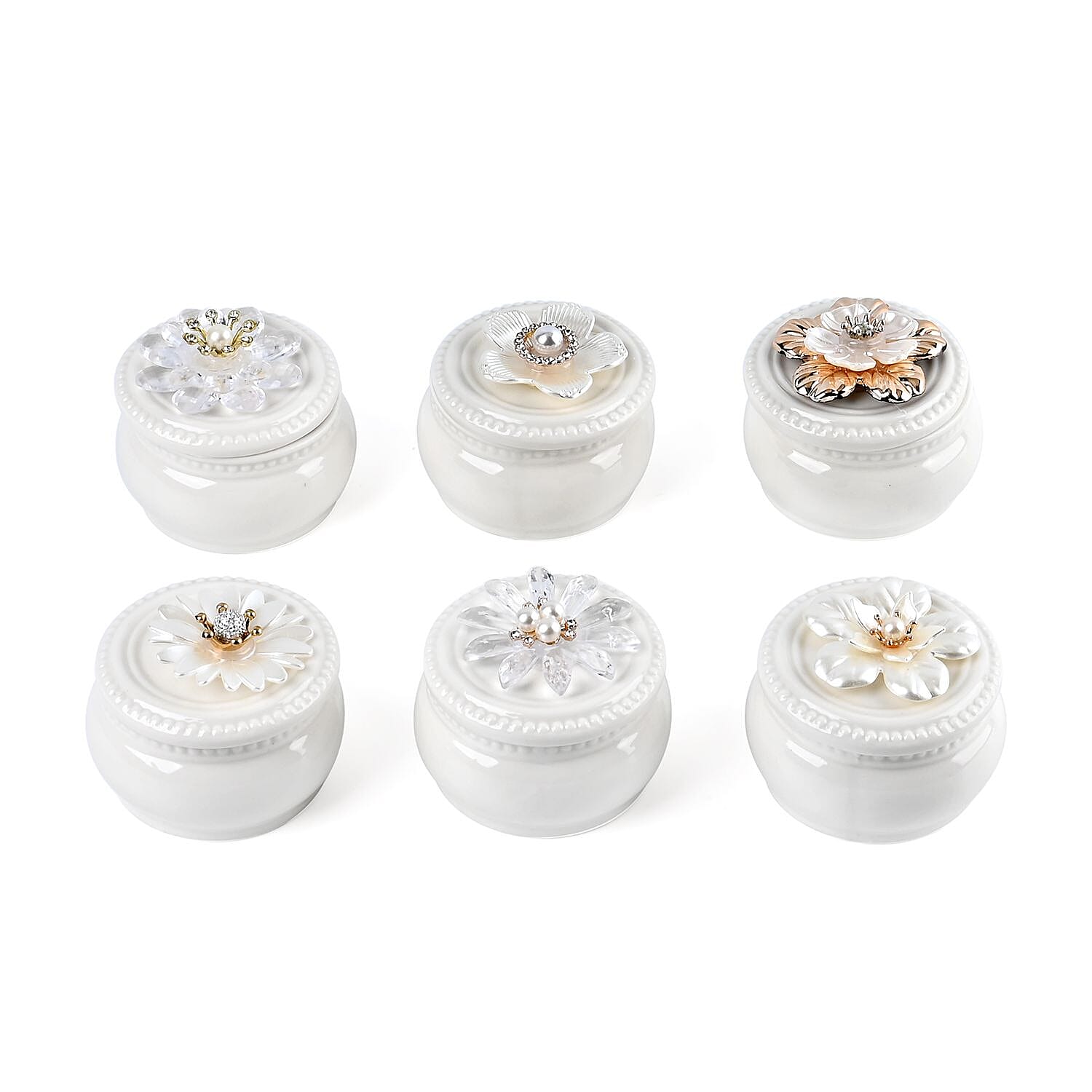 6 Pieces Fine Porcelain Circular Containers with Floral Lids